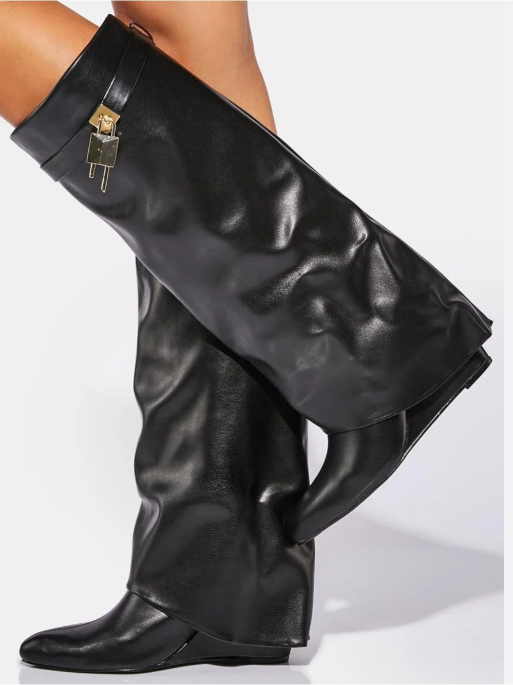 Black Knee-High Faux Leather Boots